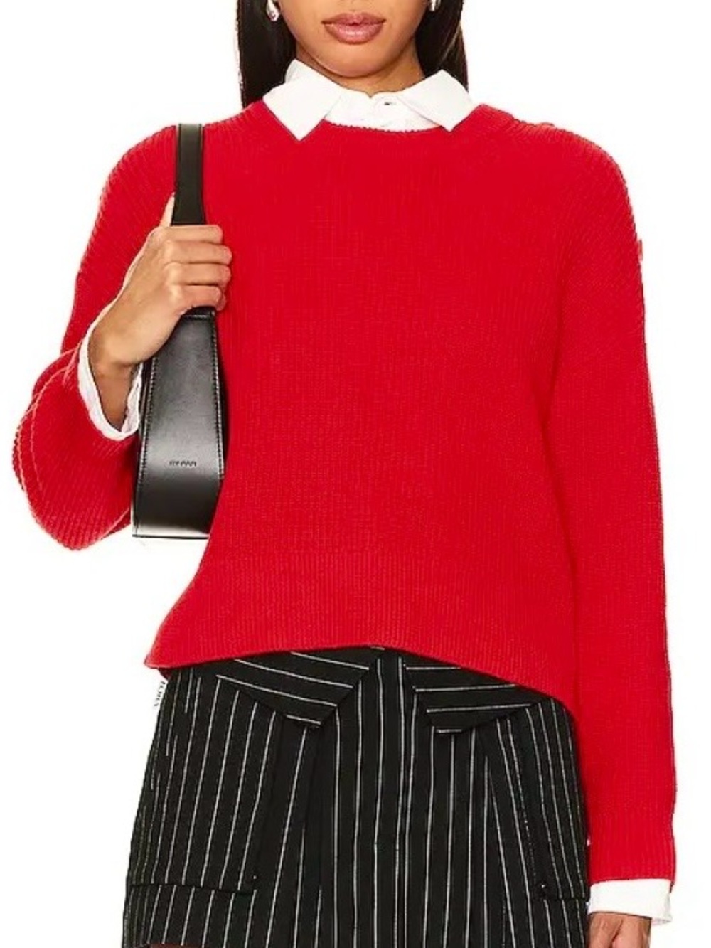 NWT 525 America Ida Button Shoulder Crewneck Cotton Sweater in Lipstick Red